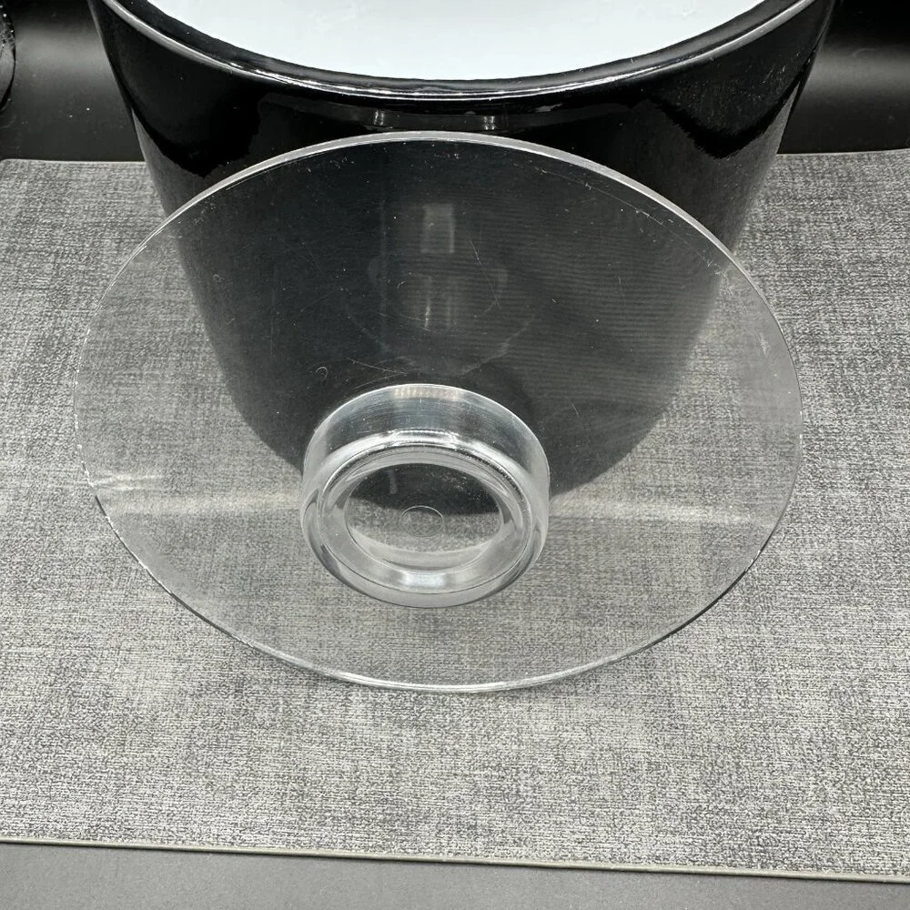 Vtg Mid Century MCM Ice Bucket Black Vinyl Clear Lucite Lid Barware Shelton Ware